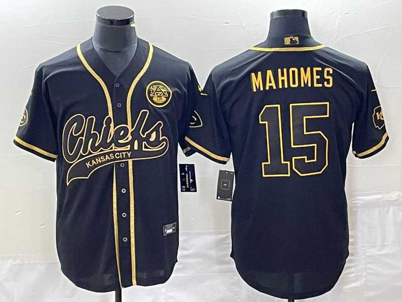 Men's Kansas City Chiefs #15 Patrick Mahomes Black Gold Super Bowl LVII Cool Base Stitched Baseball Jersey,We sell and wholesale Men's Kansas City Chiefs #15 Patrick Mahomes Black Gold Super Bowl LVII Cool Base Stitched Baseball Jersey on line form chian!